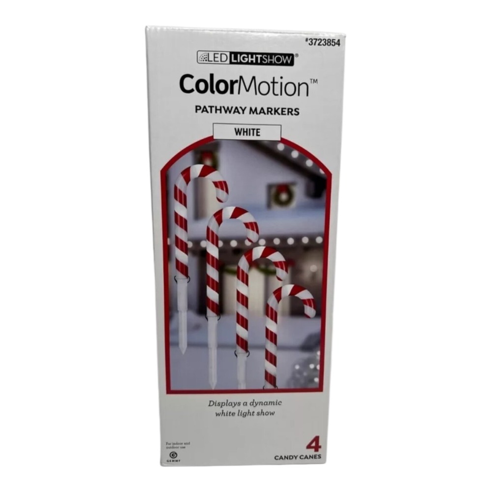 Gemmy LED Lightshow ColorMotion 4 Ct Candy Cane Pathway Lights/Markers‎ White